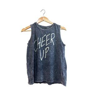 Cheer Up Black Acid Wash Tank Top  Sleeveless Poolhouse